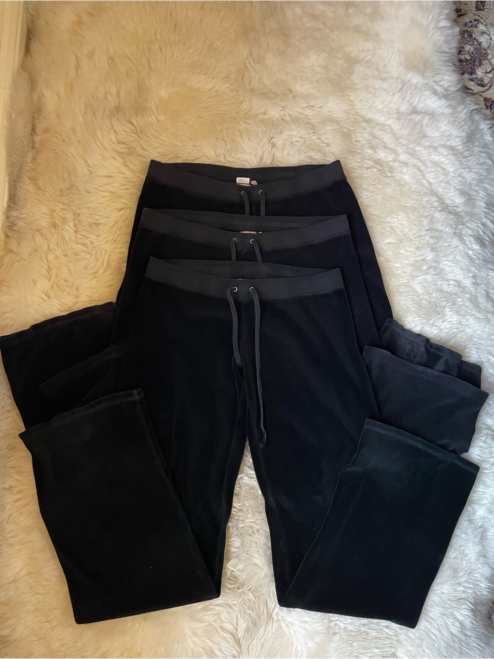 Vintage Juicy couture velour super low rise wide leg black sweatpants SET of 3